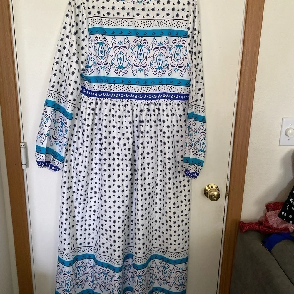 Miss look large peasant/prairie/Boho maxi length long sleeve dress